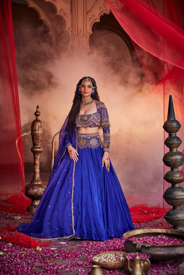 Royal Blue hand-embroidered lehenga set