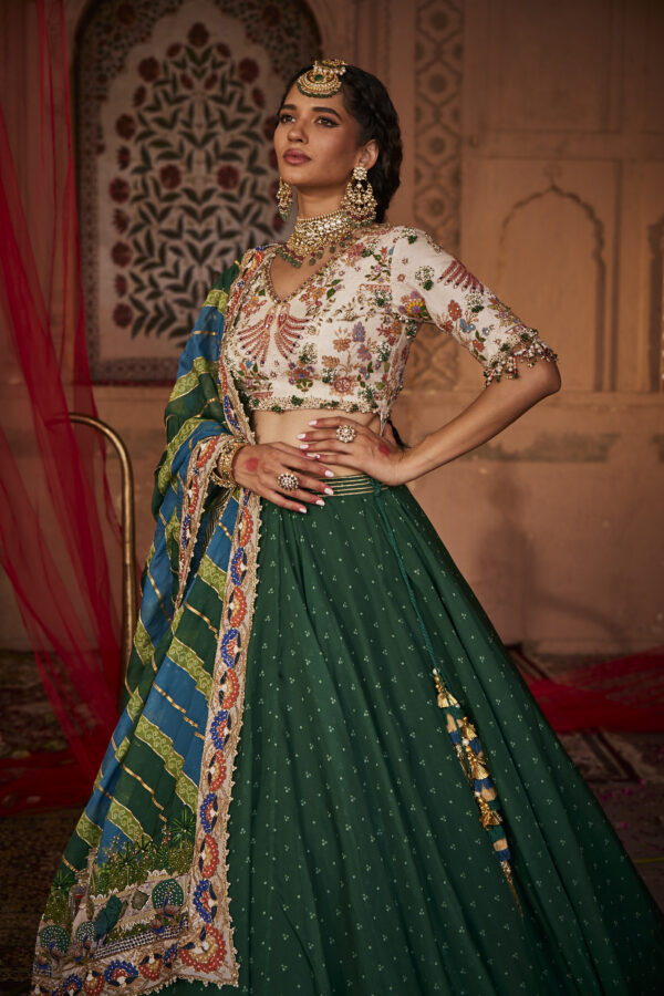 Emerald Green Lehenga Set: Vastra Designer