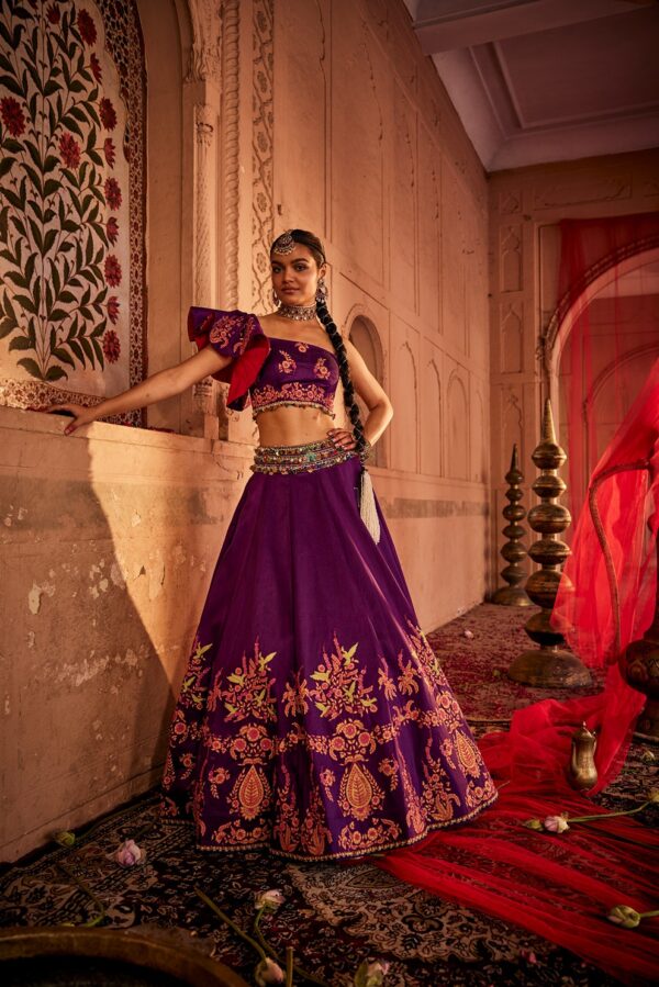 Purple Embroidered Lehenga Set